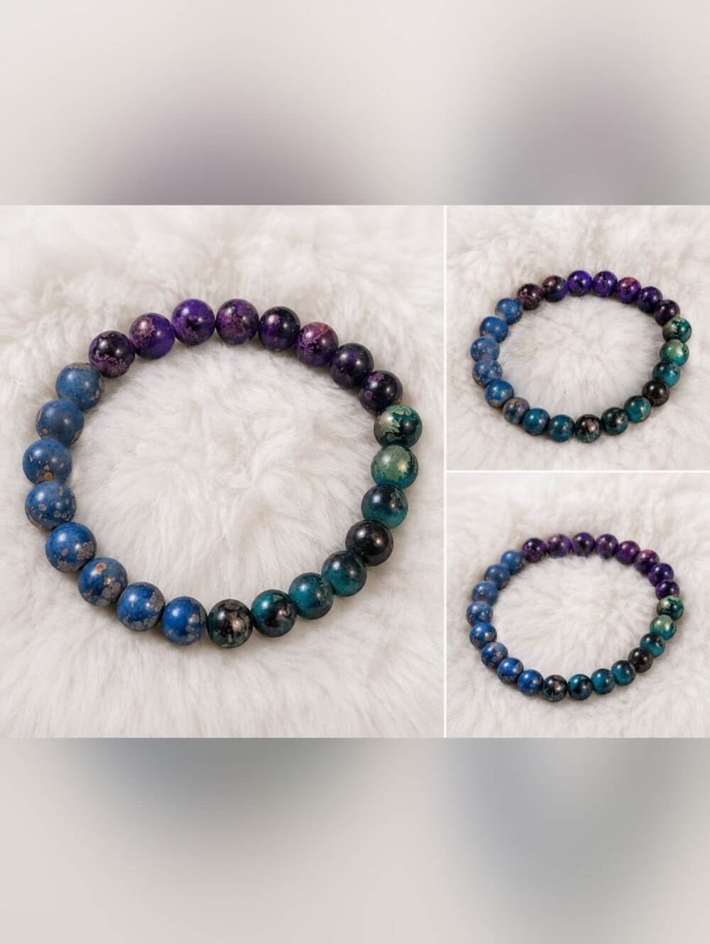 Multicolor Blue-Green-Purple Beaded Stretch Bracelet